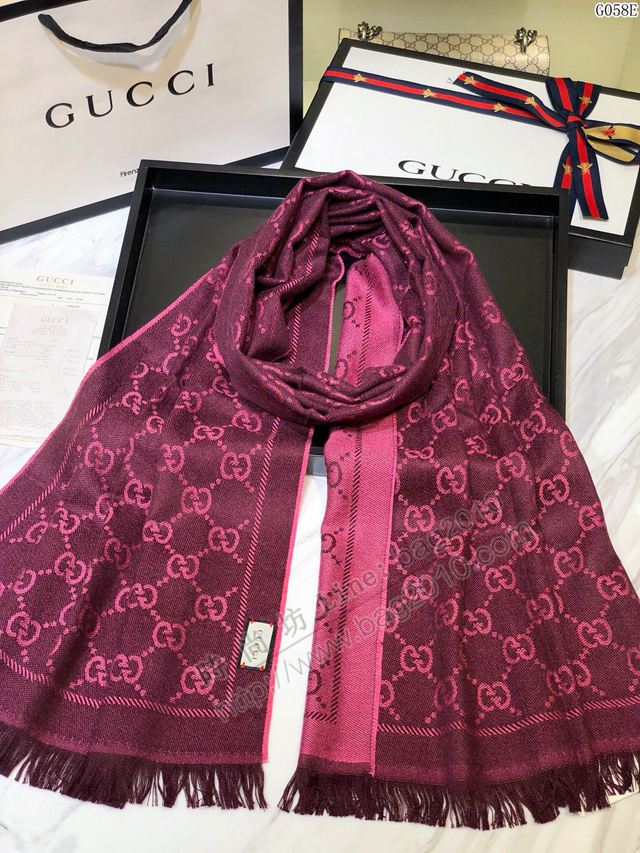 GUCCI圍巾 頂級絲羊毛 經典花色和字母圖案 古馳山羊絨GG大提花長圍巾  llwj6680